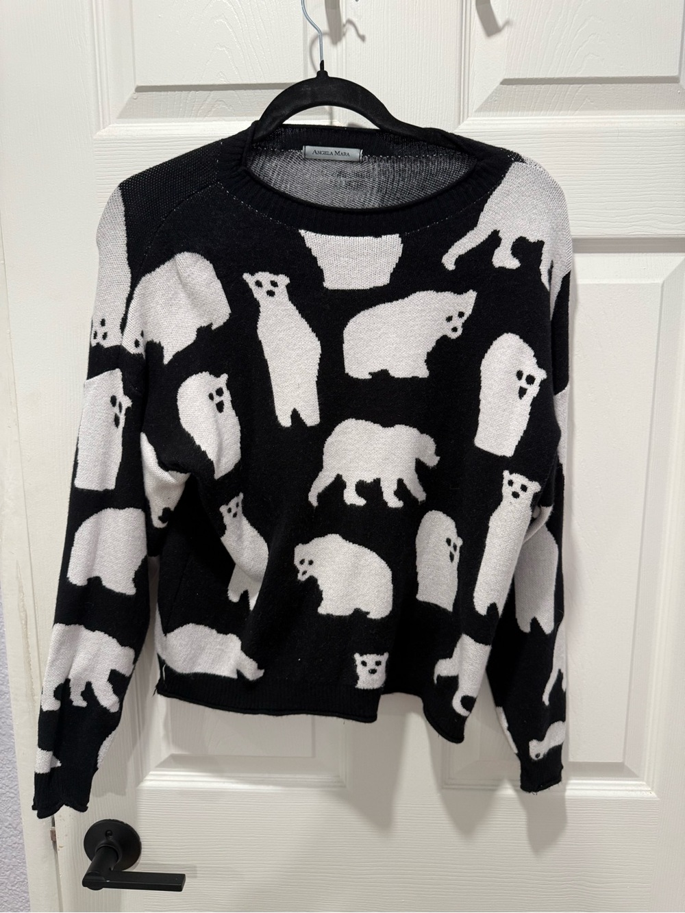 Angela Mara Black and White Polar Bear Graphic Crewneck Sweater